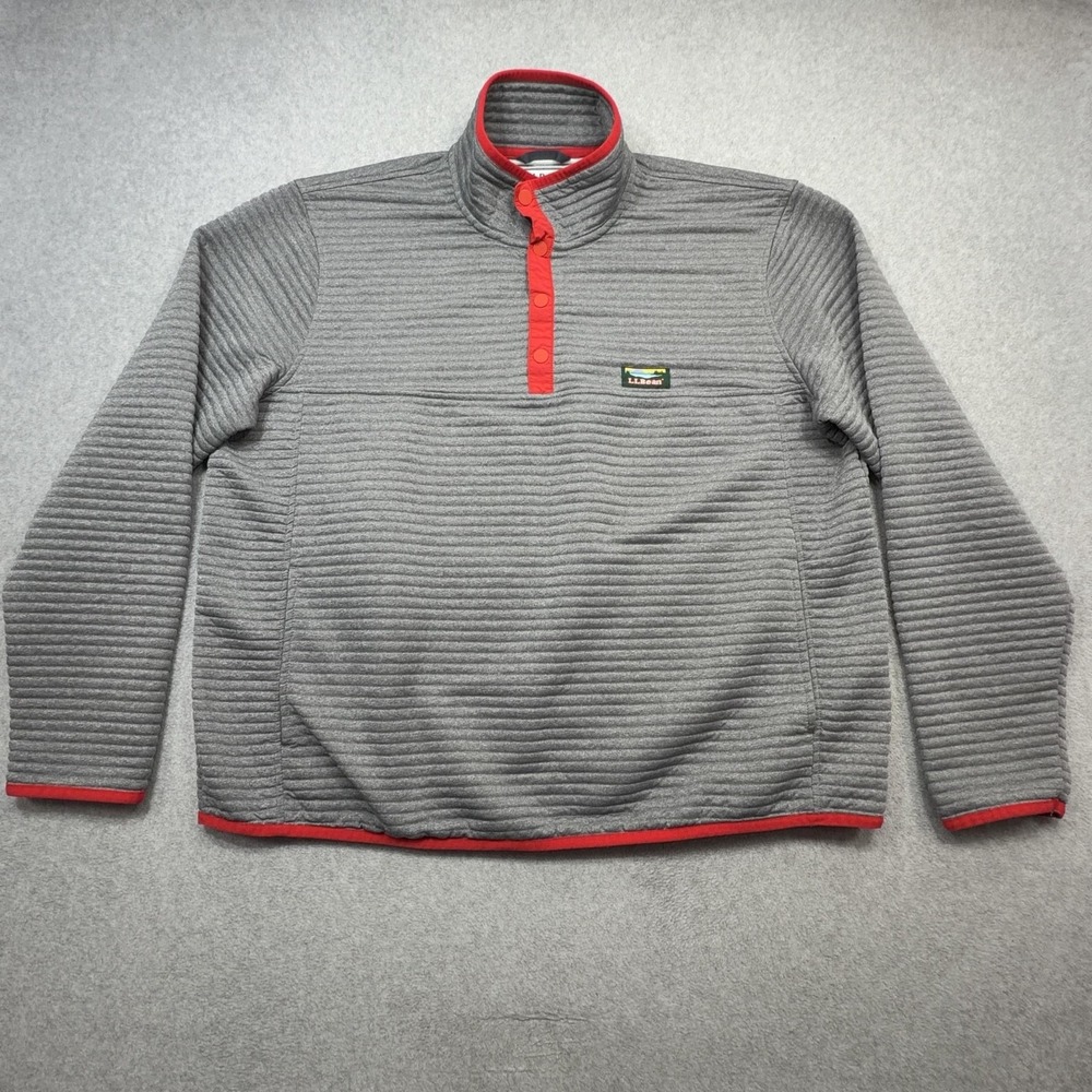 LL Bean Airlight Knit Pullover Mens XXL Gray Snap Mock Neck Pockets Lightweight